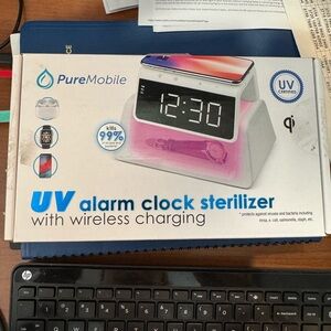 Pure Mobile White UV Alarm Clock with Wireless Charging - New in Box